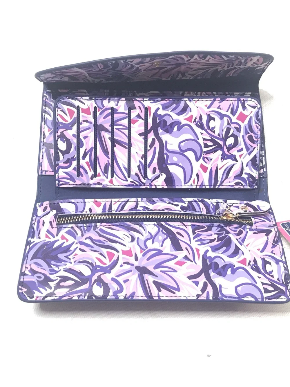 New Simply Southern Leather Trifold Snap Wallet Leaf Pattern Purple Women’s
